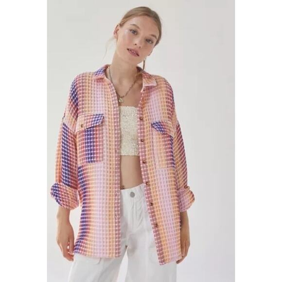 BDG Stanley Waffle Knit Oversized Shirt Jacket - Picture 1 of 5